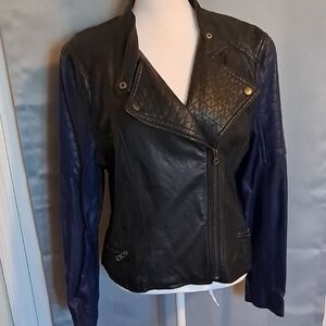 Purple and Black Leather Motorcycle Jacket with Asymmetrical Zipper